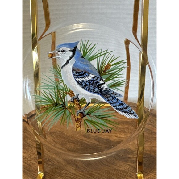 Birds painted On Clear Glass Plates Robin Goldfinch Blue Jay Tufted Titmouse - Picture 4 of 15